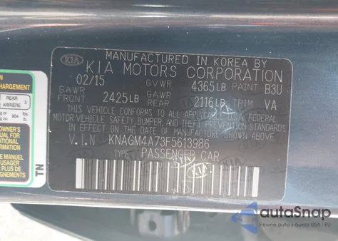 2015 Kia Optima Lx from USA, damaged, VIN KNAGM4A73F5613986